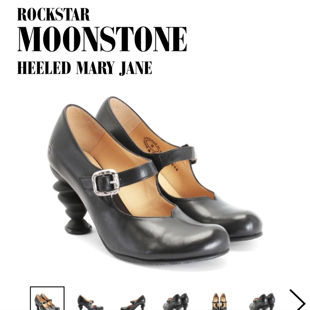 John Fluevog Black Rockstar Moonstone Heeled Mary Jane